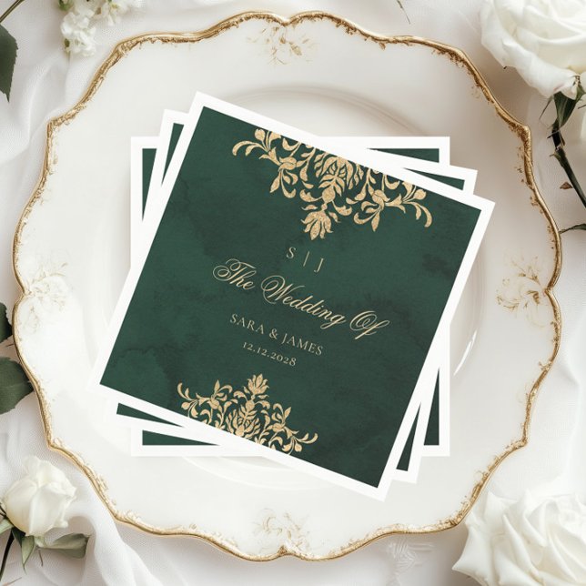 Serviette En Papier Green Gold Emerald Victorian Enchanted Wedding (Créateur téléchargé)