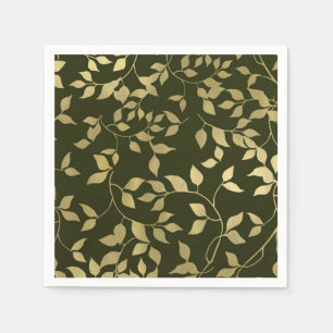 Serviette En Papier Green & Gold Faux Foil Mariage Feuille botanique