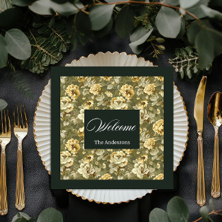 Serviette En Papier Green Gold Floral Napkins Modern Chic Tableware