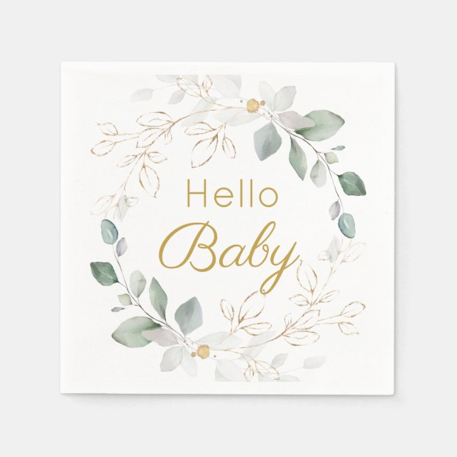 Serviette En Papier Green Gold Foliage Genre Baby shower neutre (Devant)