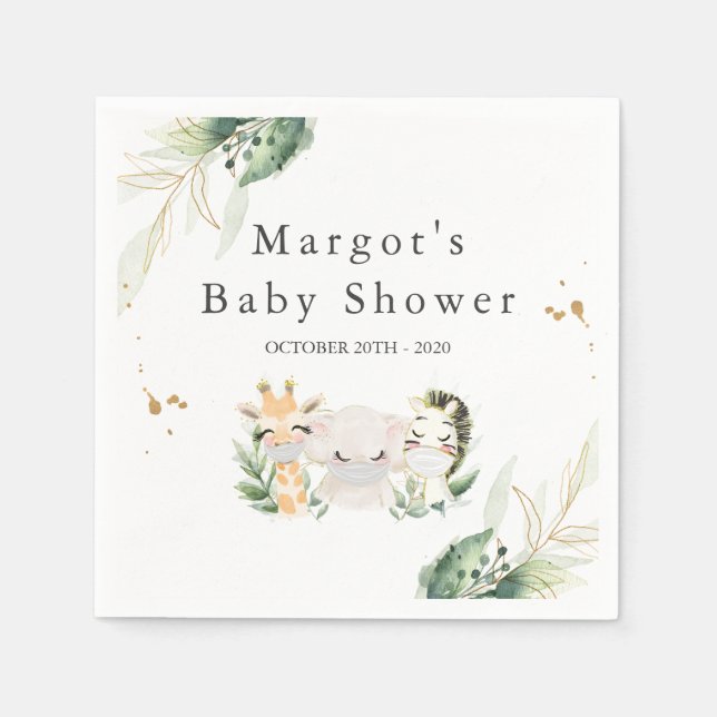 Serviette En Papier Green Gold Safari Animal Drive Par Baby Douche (Devant)