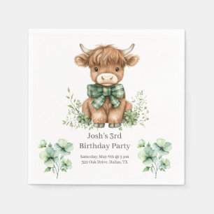 Serviette En Papier Green Highland Cow fête d'anniversaire