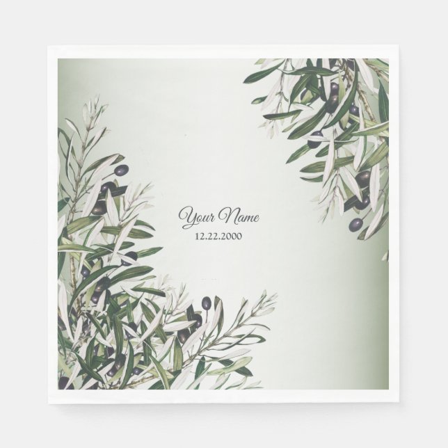 Serviette En Papier Green Leaves Black Olive Elegant Wedding Party (Devant)