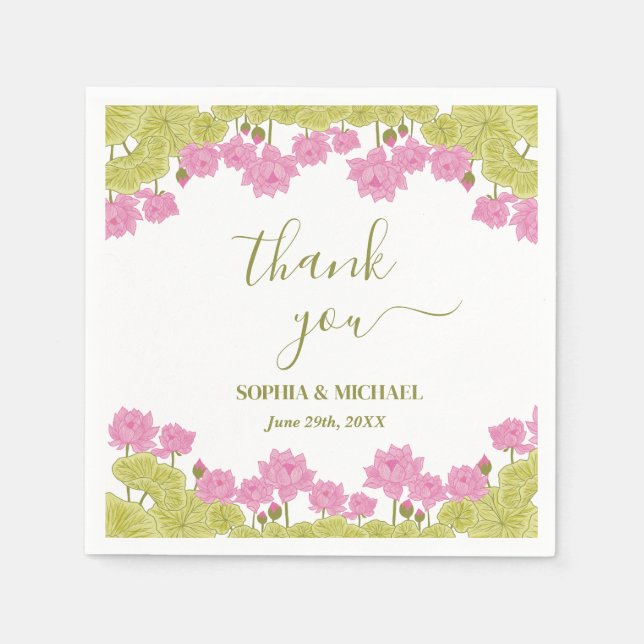 Serviette En Papier Green Lotus Lily Flowers Mariage Indien (Devant)