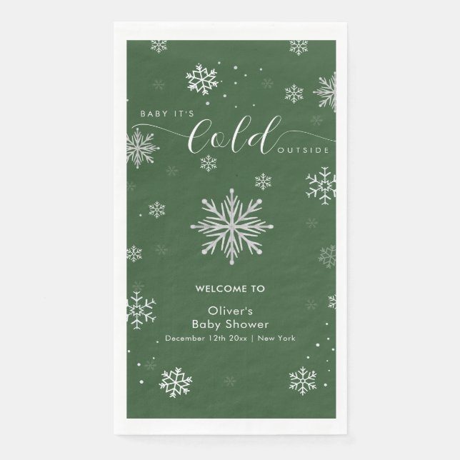 Serviette En Papier Green Magical Snowflake Baby Shower Welcome  (Devant)