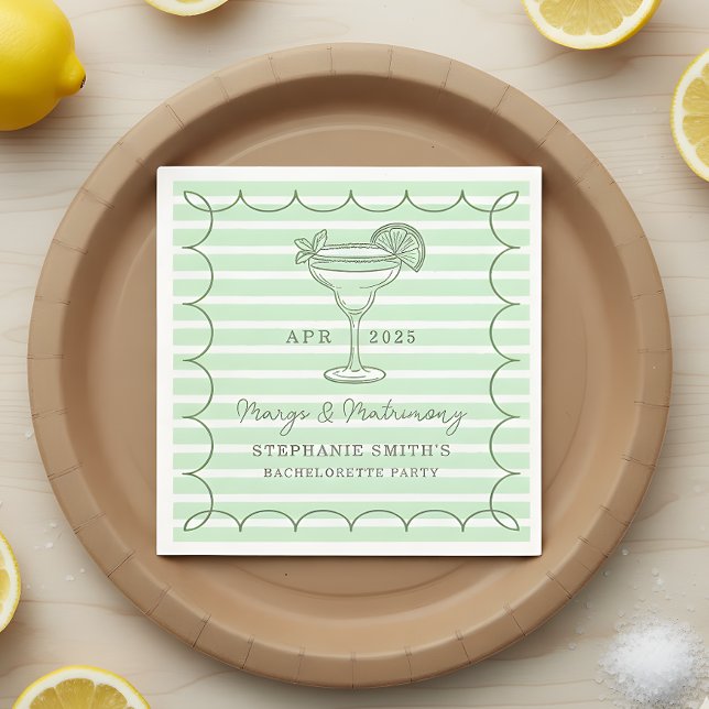 Serviette En Papier Green Margs and Matrimony Bachelorette Party  (Set the tone for a lively pre-wedding celebration with this mint green “Margs & Matrimony” design.)