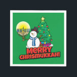 Serviette En Papier Green Merry Chrismukkah avec Snowman et Menorah<br><div class="desc">Ajoutez notre plaisir,  Snowman,  Menorah et les dessins d'arbres de Noël avec un arrière - plan vert à votre fête Chrismukkah cette année.</div>