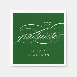 Serviette En Papier Green Modern Elegant Script Graduation Party