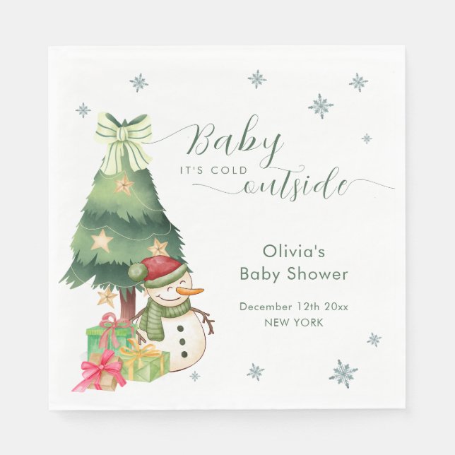 Serviette En Papier Green Modern Winter Snowman Baby Shower (Devant)