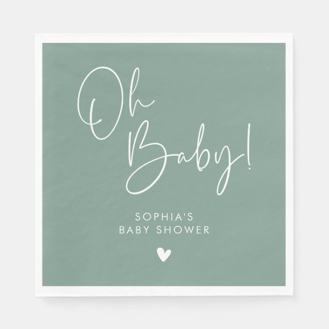 Serviette En Papier Green Oh Baby Baby shower moderne Boho (Devant)