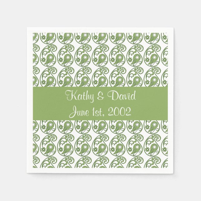 Serviette En Papier Green Paisley (Mariage) (Devant)