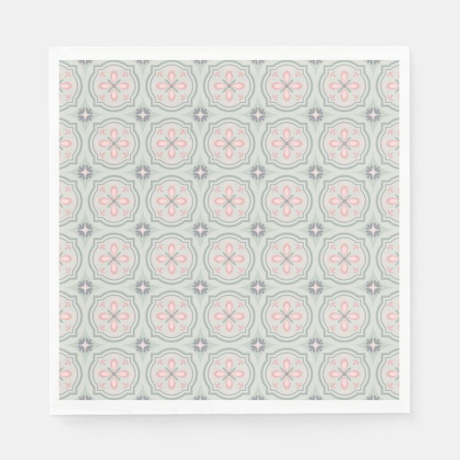 Serviette En Papier Green Pastel Floral Tiles (Devant)