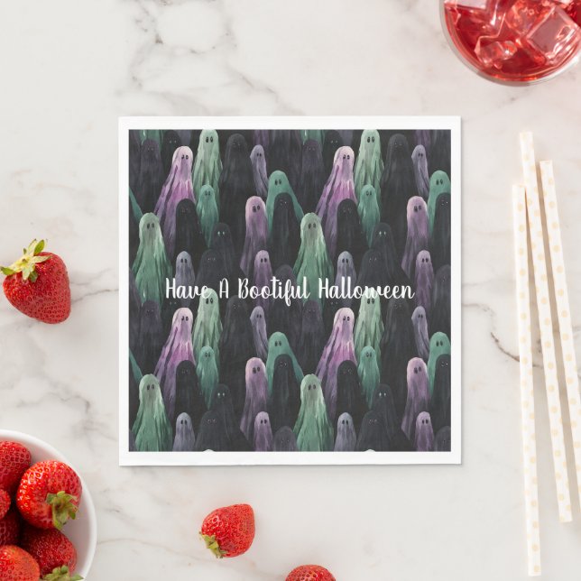 Serviette En Papier Green Purple Black Ghosts Bootiful Halloween (En situation)