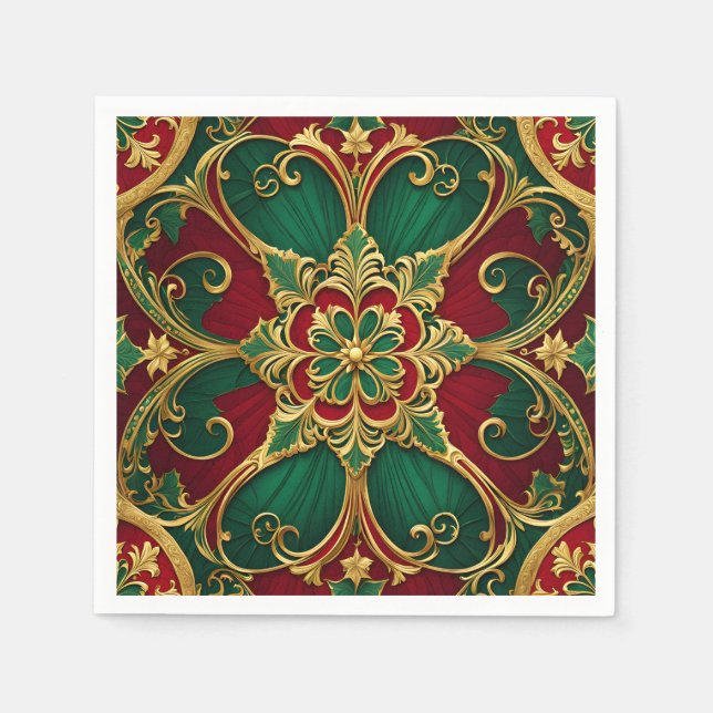 Serviette En Papier Green Red Christmas Holiday (Devant)