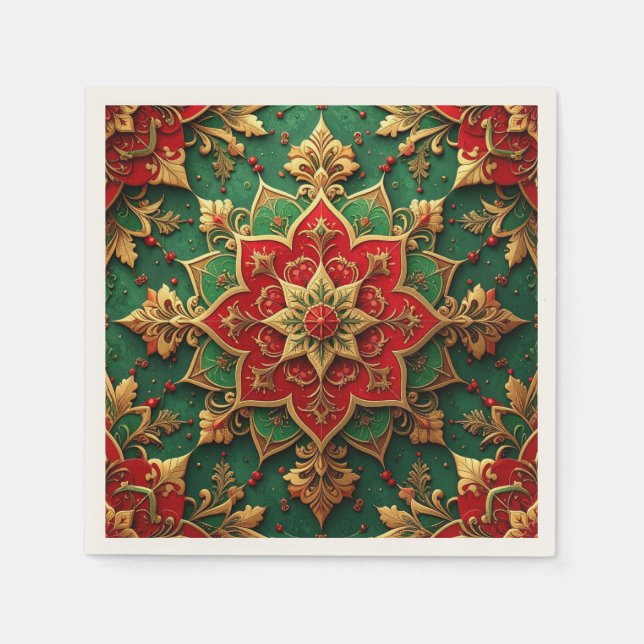 Serviette En Papier Green Red Decorative Holiday Napkin (Devant)