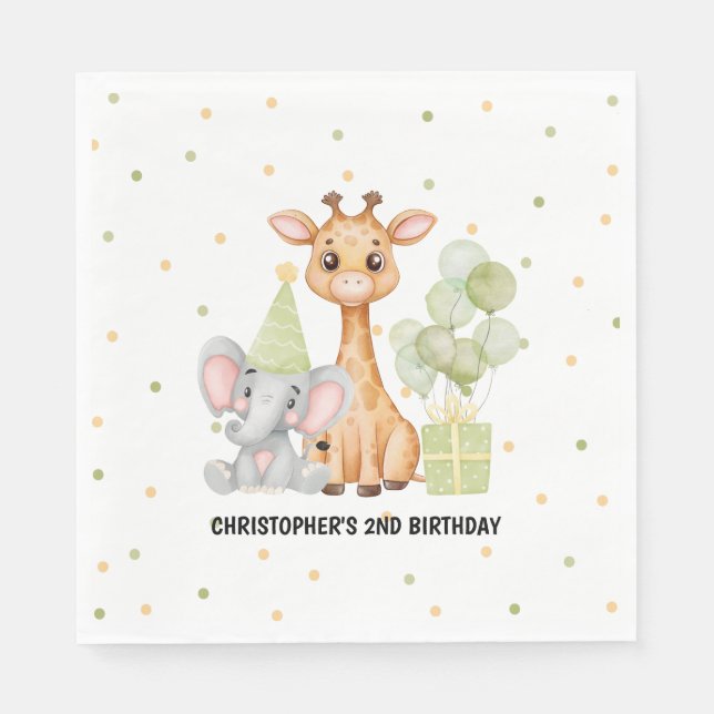 Serviette En Papier Green Safari Jungle Animal Anniversaire (Devant)