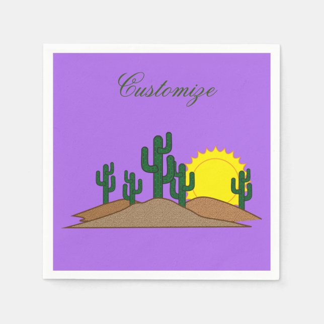 Serviette En Papier Green Saguaro Cactus Desert Sunset Thunder_Cove (Devant)