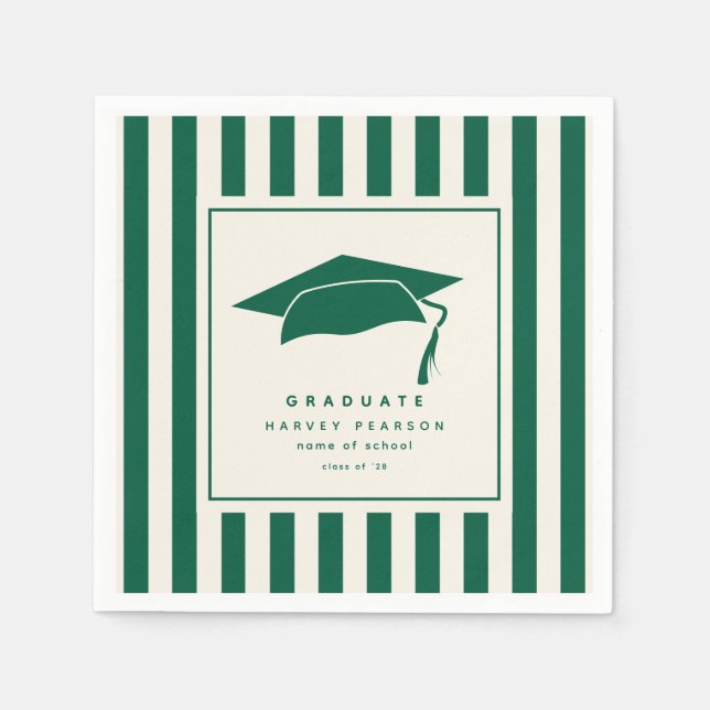 Serviette En Papier Green Sporty Stripes Custom Graduation Party (Devant)