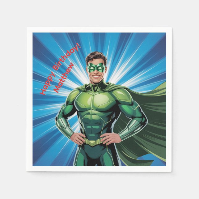 Serviette En Papier Green Superhero Boys Birthday Party (Devant)