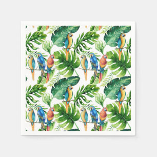 Serviette En Papier Green Tropical Feuilles & oiseaux Summer Party