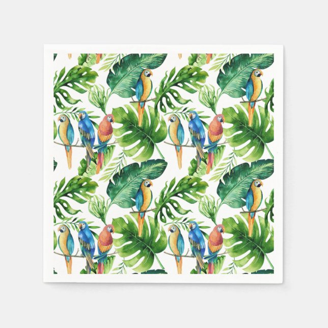 Serviette En Papier Green Tropical Feuilles & oiseaux Summer Party (Devant)
