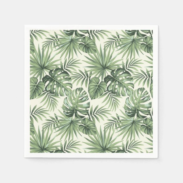 Serviette En Papier Green Tropical Palm Feuille Motif (Devant)