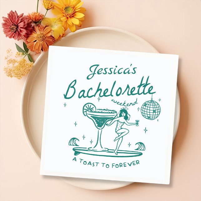 Serviette En Papier Green Whimsical Main dessinée Funky Bachelorette (Créateur téléchargé)