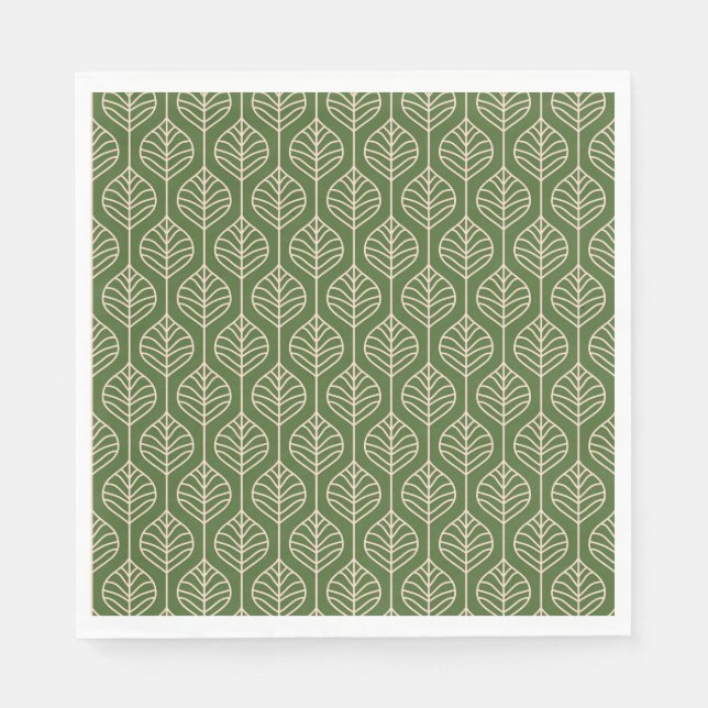 Serviette En Papier Green & White Feuille Woodland Leaf Nature Party (Devant)