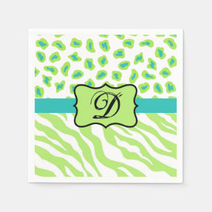 Serviette En Papier Green White Zebra Leopard Skin Monogram