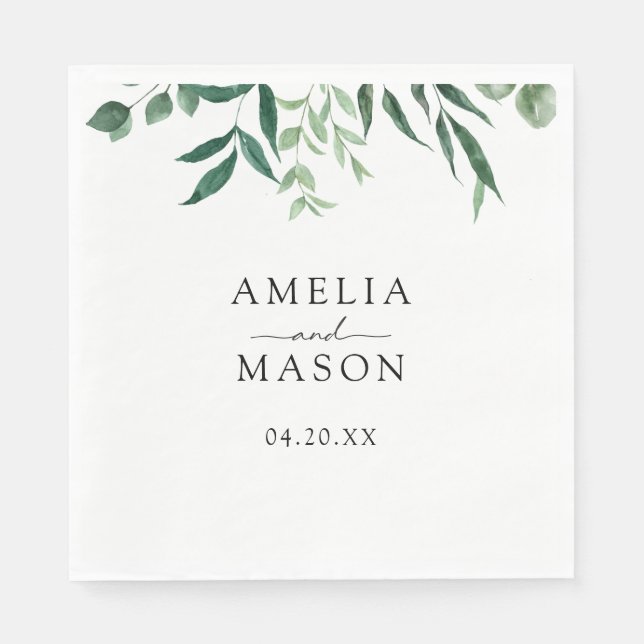 Serviette En Papier Greenery Botanical Foliage Watercolor Wedding (Devant)