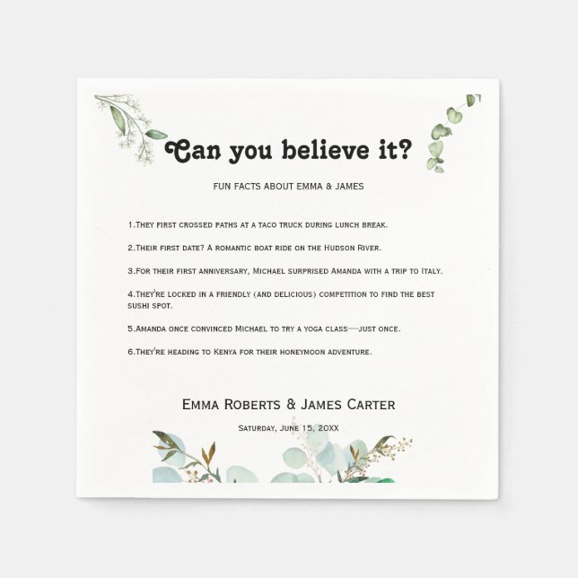 Serviette En Papier Greenery Fun Facts Modern Wedding Napkins (Devant)