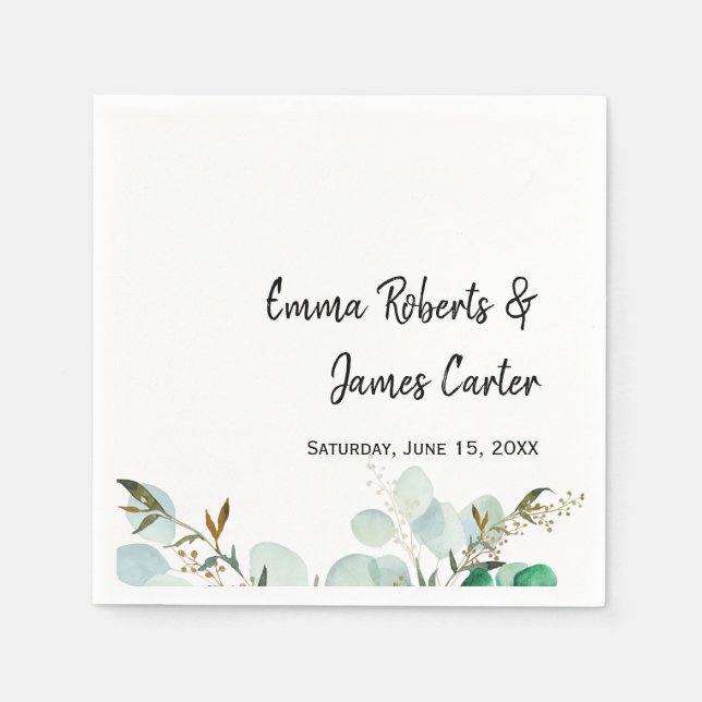 Serviette En Papier Greenery Minimalist Script Wedding Napkins (Devant)
