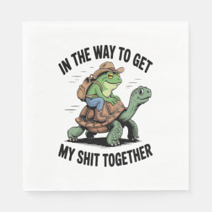 Serviette En Papier Grenouille avec tortue à cheval Casquette