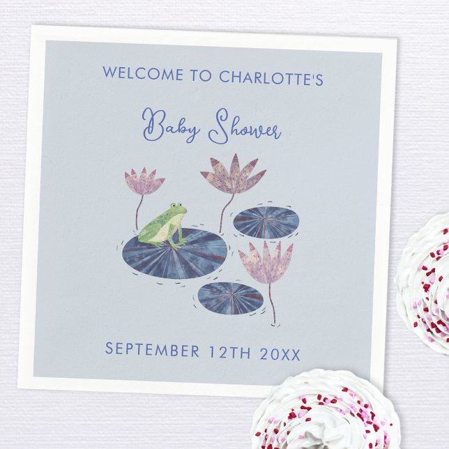 Serviette En Papier Grenouille dans un Baby shower mignon en étang Lil (Cute frog themed baby shower personalized party paper napkin)