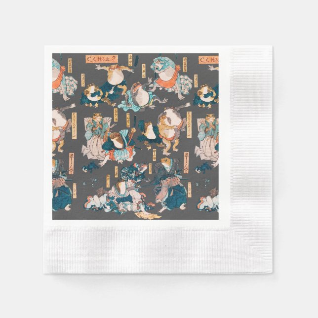 Serviette En Papier Grenouille japonaise ukiyo-e Froggies (Devant)