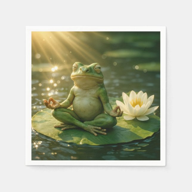 Serviette En Papier Grenouille méditant sur un nénuphar (Devant)