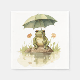 Serviette En Papier Grenouille mignonne avec un parapluie au lac