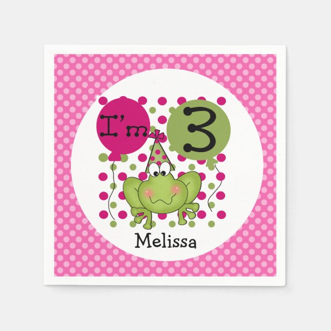 Serviette En Papier Grenouille rose 3e Anniversaire Papier serviettes (Devant)