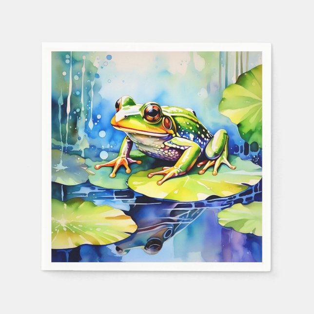 Serviette En Papier Grenouille verte aquarelle (Devant)
