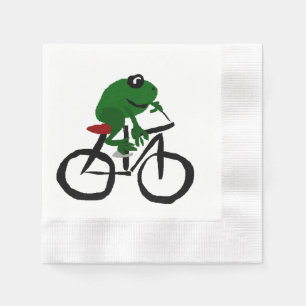 Serviette En Papier Grenouille verte drôle montant une bicyclette