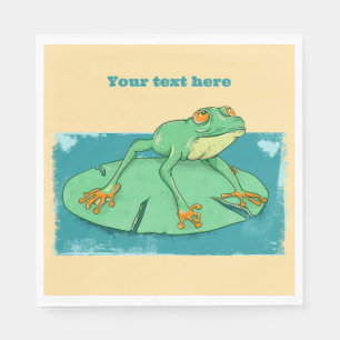 Serviette En Papier Grenouille verte mignonne sur un tapis de nénuphar