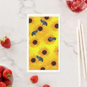 Serviette En Papier "Grenouilles et tournesols : un motif nature ludiq
