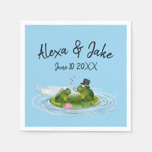 Serviette En Papier Grenouilles mariages sur Lily Pad avec Coeurs