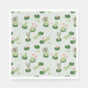 Serviette En Papier Grenouilles mignonnes dans un étang de nénuphars