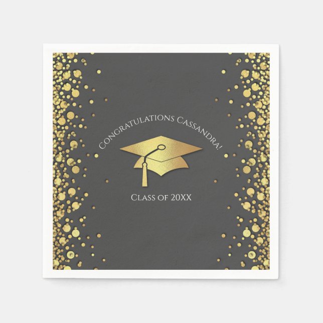 Serviette En Papier Grey and Gold Graduation (Devant)