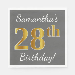 Serviette En Papier Grey, Faux Gold 28e anniversaire + Nom personnalis