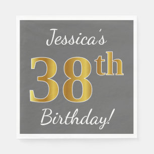 Serviette En Papier Grey, Faux Gold 38e anniversaire + Nom personnalis