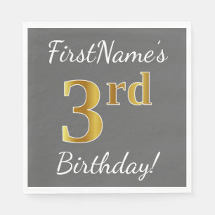 Serviette En Papier Grey, Faux Gold 3e anniversaire + Nom personnalisé