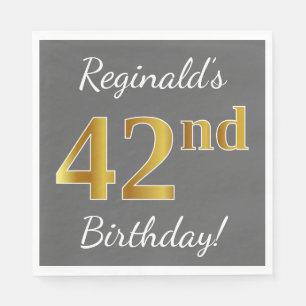 Serviette En Papier Grey, Faux Gold 42e anniversaire + Nom personnalis