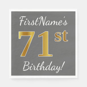 Serviette En Papier Grey, Faux Gold 71e anniversaire + Nom personnalis